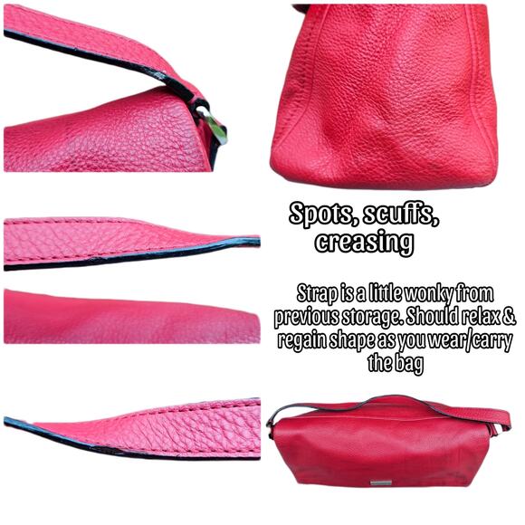 Foldover Flap Bag Kate Spade Highland Place Maria Purse Red Pebbled Leather Gold - Picture 8 of 13